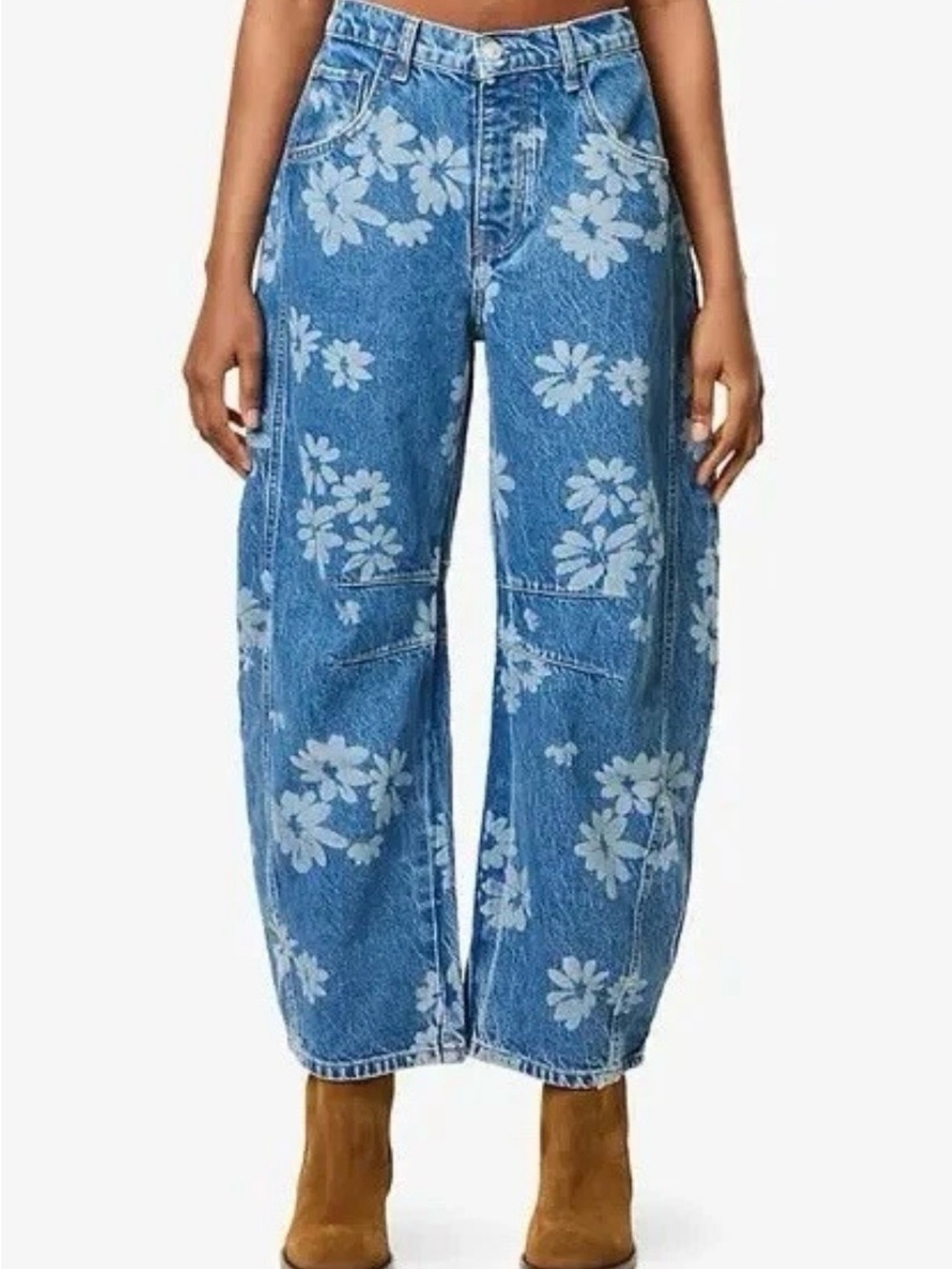 Free People Good Luck Floral Print Barrel Jean Sz 26